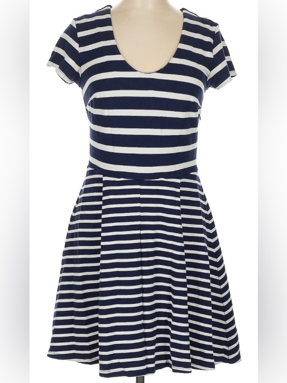 Joie Navy and White Striped Fit-and-Flare Dress